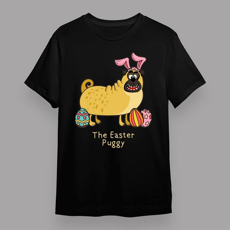 The Easter Puggy Youth T-shirt Cute Pug with Bunny Ears Easter Eggs Kids