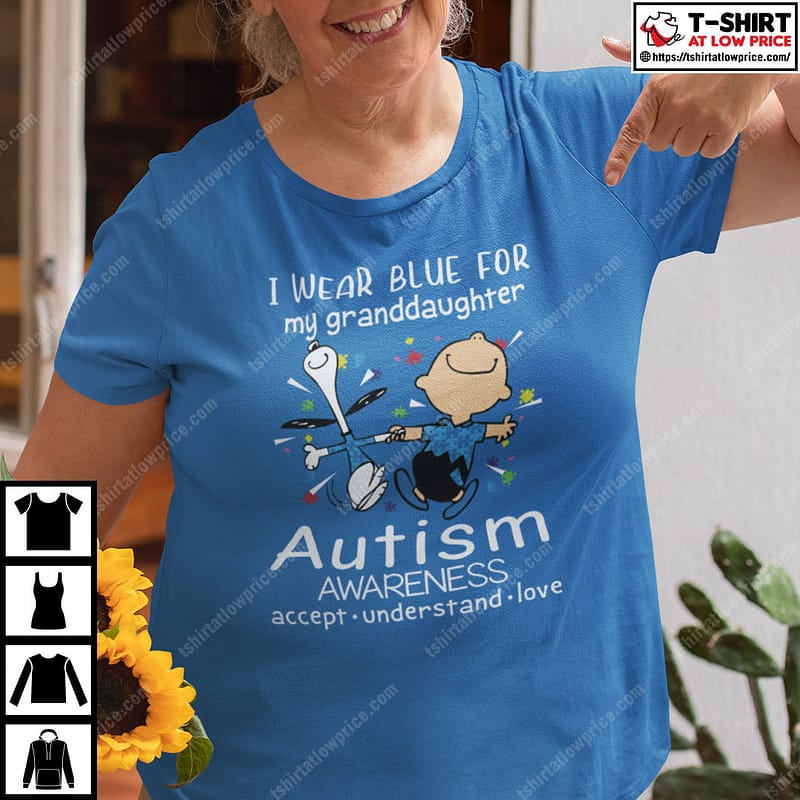 I-Wear-Blue-For-My-Granddaughter-Autism-Awareness-Charlie-And-Snoopy-Shirt